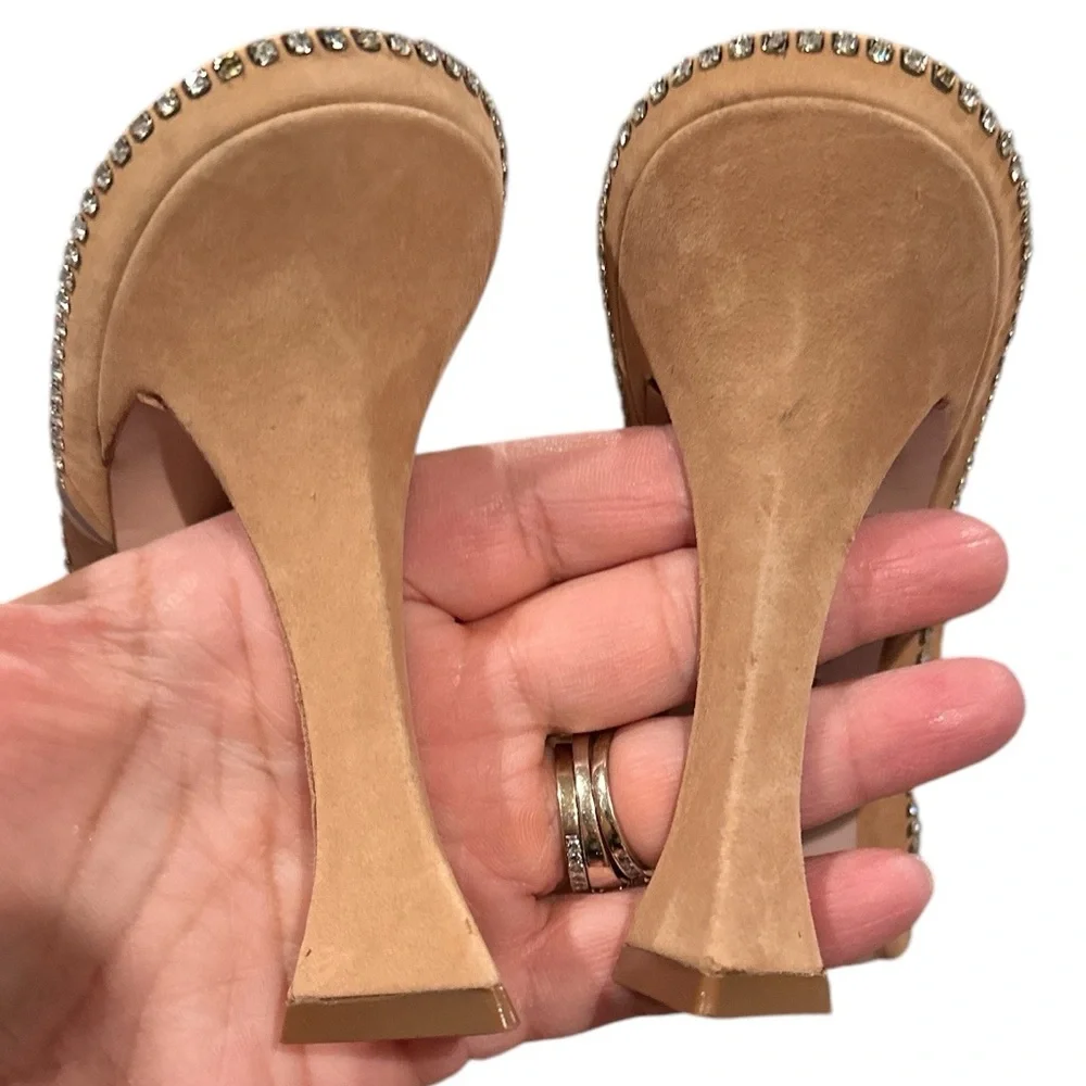 SCHUTZ RHEA SANDAL HONEY BEIGE CRYSTAL STRAPPY HEELS SHOES 8